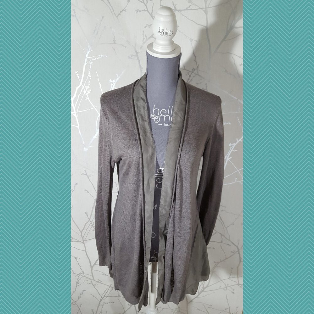Eileen Fisher Pewter Gray Linen Silk Blend Open Front Cardigan